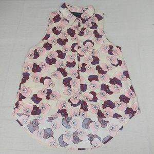Minkpink Top Women's Size Medium Floral Button Down Tunic Sleeveless